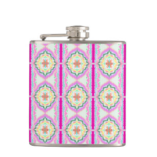 Petaca Chic Rosa y Dorado Patrón Floral Geométrico