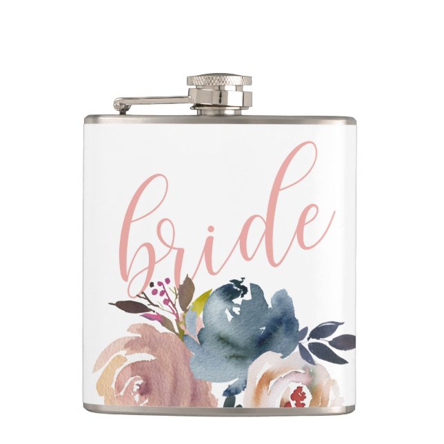 Petaca Chic Watercolor Flor Rosa Novia Boda (Anverso)