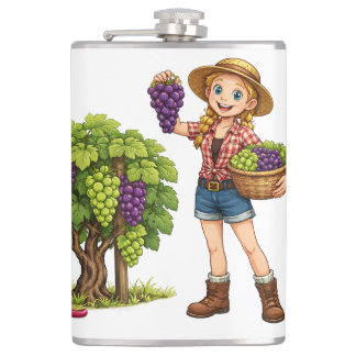 Petaca Chica de granja recogiendo uvas, arte de cosecha d