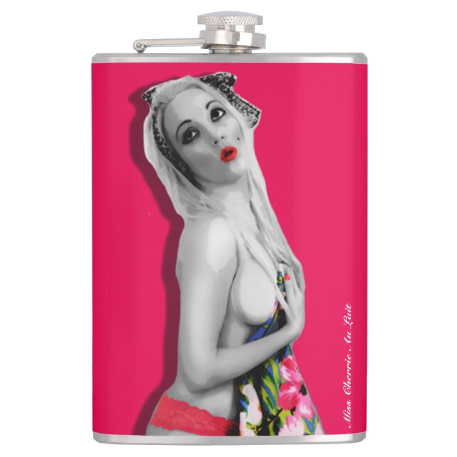 Petaca Chica retro Pinup Hip Flask Cherrie Alt Pink (Anverso)