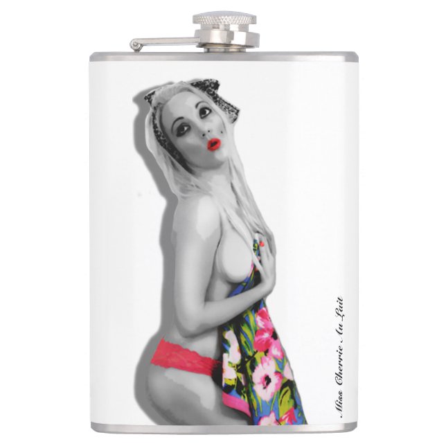 Petaca Chica Retro Pinup Hip Flask Miss Cherrie White Alt (Anverso)