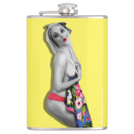 Petaca Chica retro Pinup Hip Flask Miss Cherrie Yellow