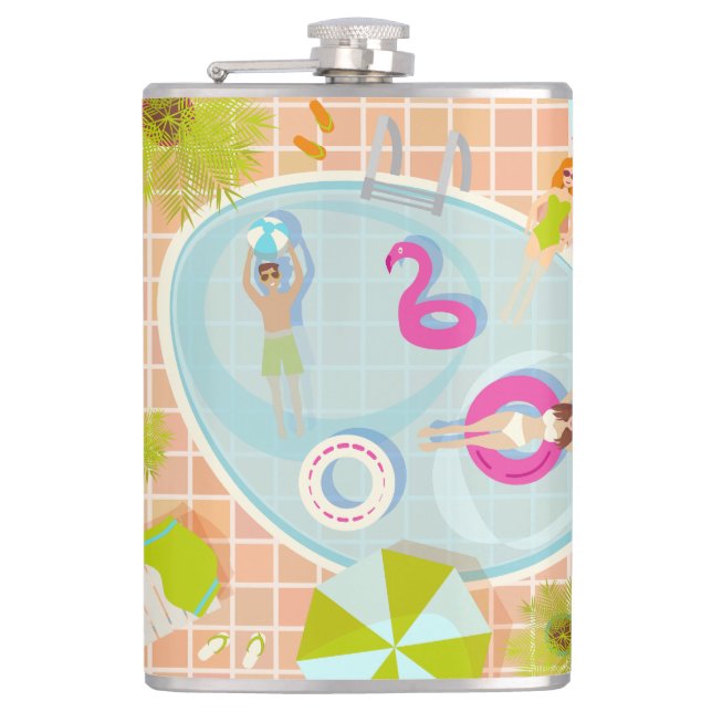 Petaca Chicas de bikini y chicos jugando al billar (Anverso)