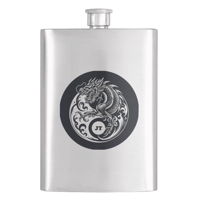 Petaca Chinese Dragon in Black and White Personalized (Anverso)