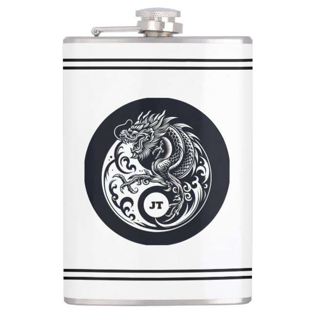 Petaca Chinese Dragon in Black and White Personalized (Anverso)