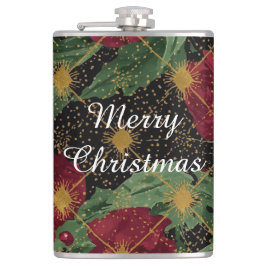 Petaca Christmas Flowers Pattern,Gold Red Green Black 