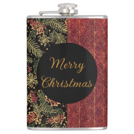 Petaca Christmas Flowers ,Red Gold Black,Merry Christmas 
