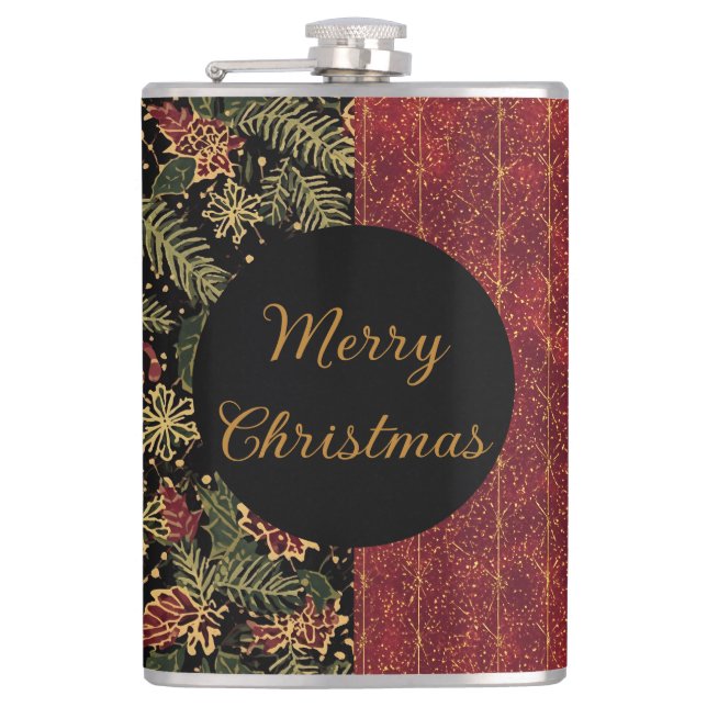 Petaca Christmas Flowers ,Red Gold Black,Merry Christmas  (Anverso)