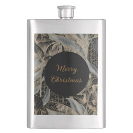 Petaca Christmas, Merry Christmas,Gold Blue Flowers Art 