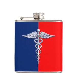 Petaca Chrome Style Caduceus Medical Symbol League