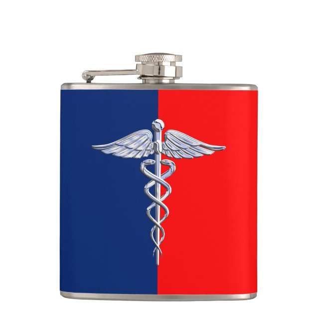Petaca Chrome Style Caduceus Medical Symbol League (Anverso)