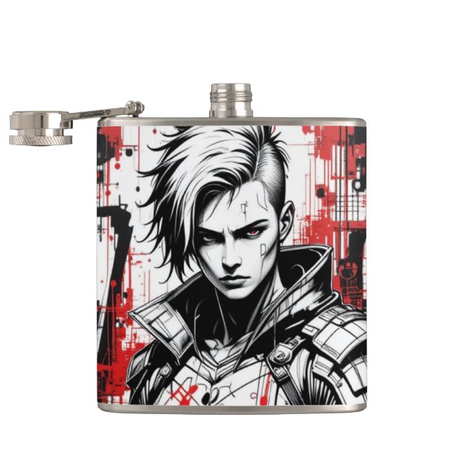 Petaca Ciberpunk Graffiti Flask - Rojo, Negro (Abierto)
