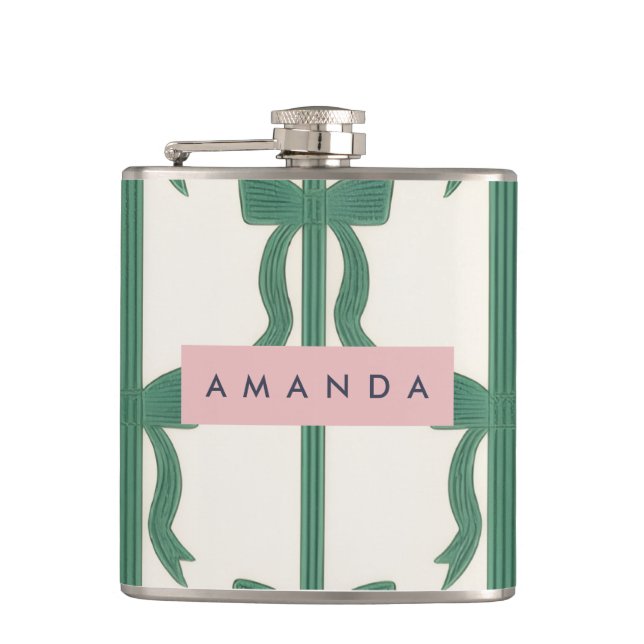 Petaca Cinta de Lazo Verde Elegante Personalizada (Anverso)