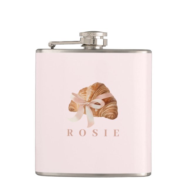 Petaca Cinta rosa Croissant de Coquette Personalizada (Anverso)