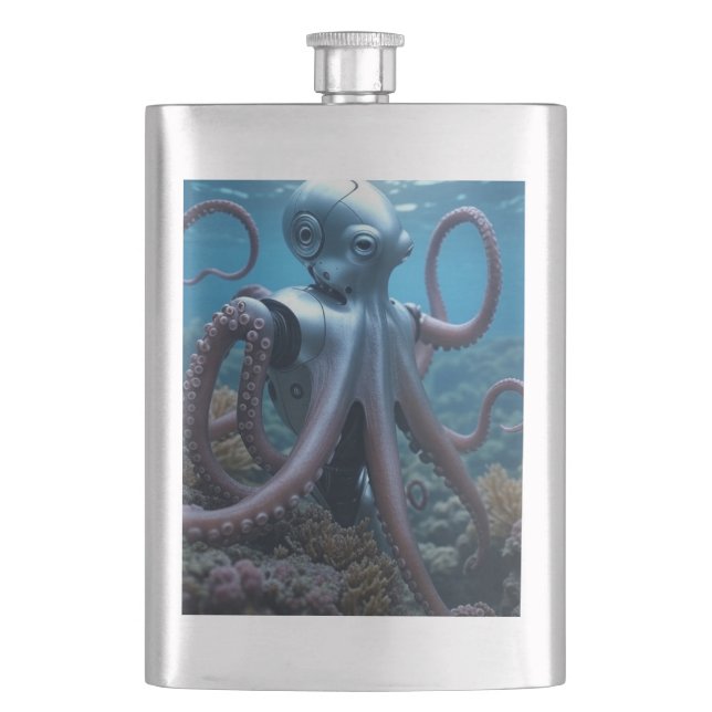Petaca Círculo de acero inoxidable Cyber Octopus (Anverso)