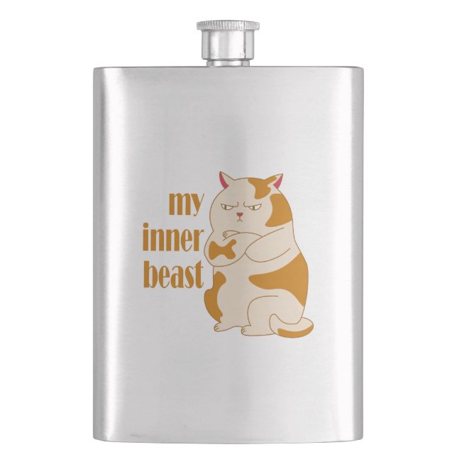 Petaca Cita motivacional de gato gordo perezoso de mi bes (Anverso)