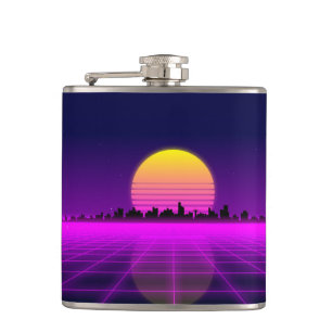 Petaca Ciudad de las luces de neón del synthwave retro d