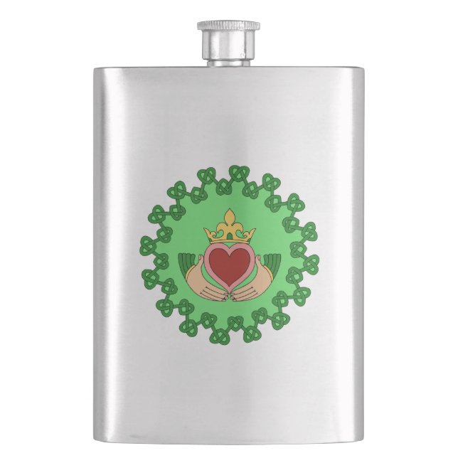 Petaca Claddagh y Green Knotwork (Anverso)