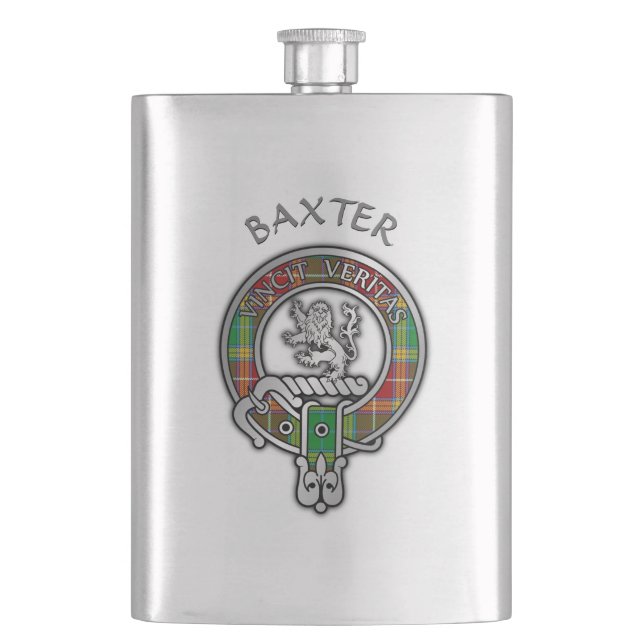 Petaca Clan Baxter Escudo y Tartán (Anverso)