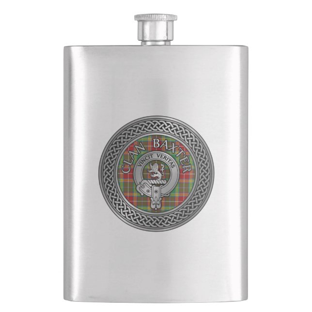 Petaca Clan Baxter Escudo y Tartan Knot (Anverso)