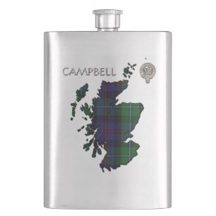Petaca Clan Campbell Escudo y Cawdor Tartan Map