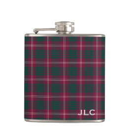 Petaca Clan Crawford Tartan Maroon Plaid Monograma