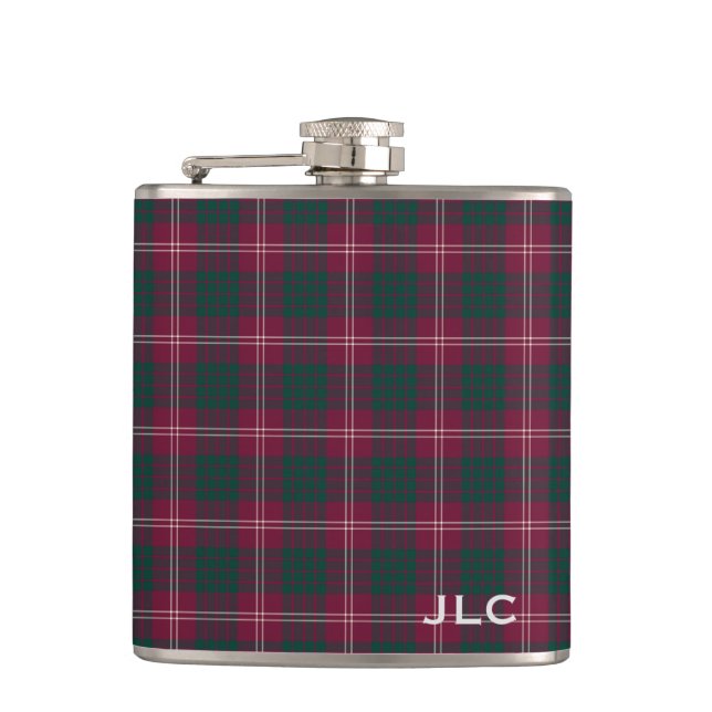 Petaca Clan Crawford Tartan Maroon Plaid Monograma (Anverso)