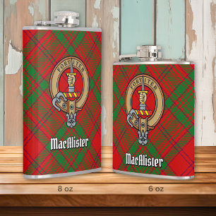 Petaca Clan MacAlister de Glenbarr Escudo sobre Tartán
