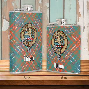 Petaca Clan Wilson Escudo sobre el antiguo Tartán