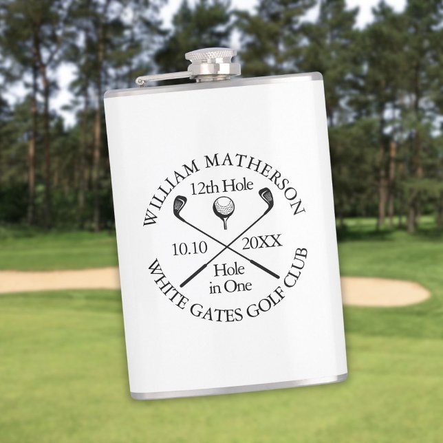 Petaca Clásico moderno de golf personalizado con hoyo en  (Personalized Golf Hole in One Modern Classic Flask)