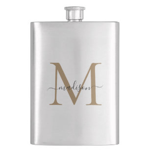 Petaca Clásico moderno Monograma Dorado Nombre Girly Scri