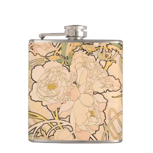 Petaca Clásico patrón de jardín de peonías Art Nouveau de