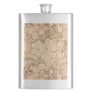 Petaca Clásico patrón de jardín de peonías Art Nouveau de