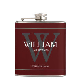 Petaca Clásico regalo Groomsman personalizado Burgundy Fl