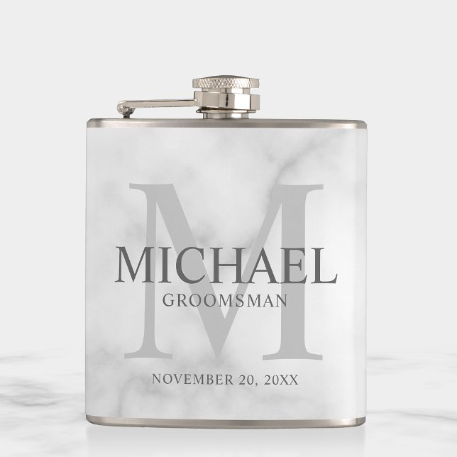 Petaca Clásicos Groomsmen Personalizados de Mármol Blanco (Subido por el creador)