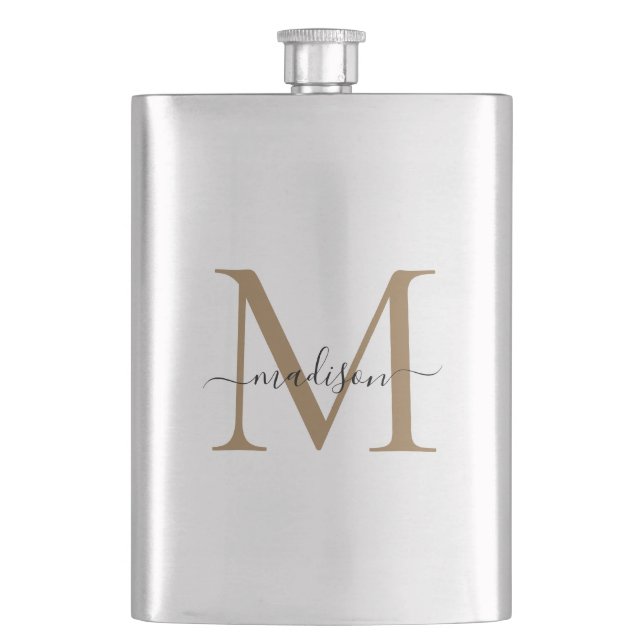 Petaca Classic Modern Gold Monograma Girly Script Nombre (Anverso)