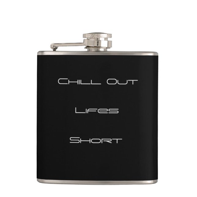 Petaca Classy Black con "Chill Out" Text> Cadenas de cade (Anverso)
