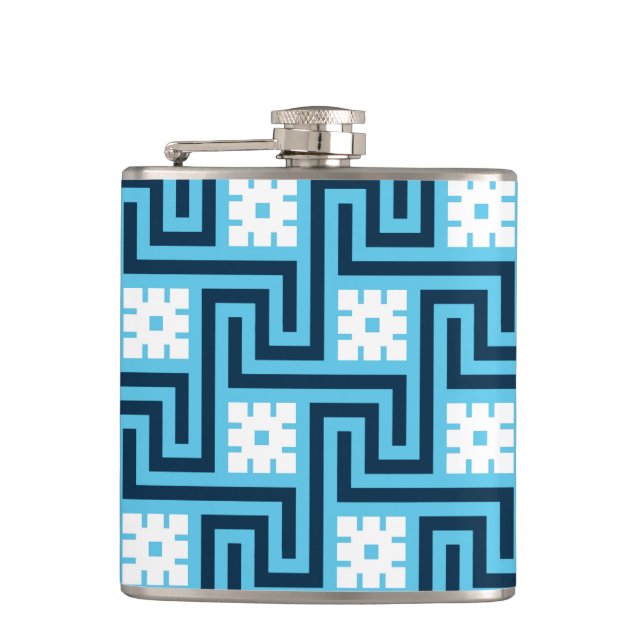 Petaca Clave griega decorativa, azul cielo y marina (Anverso)