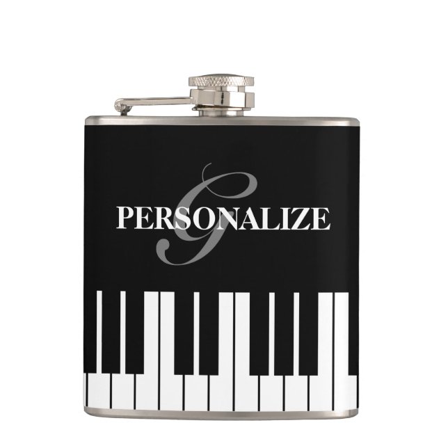 Petaca Claves de piano en blanco y negro personalizado be (Anverso)
