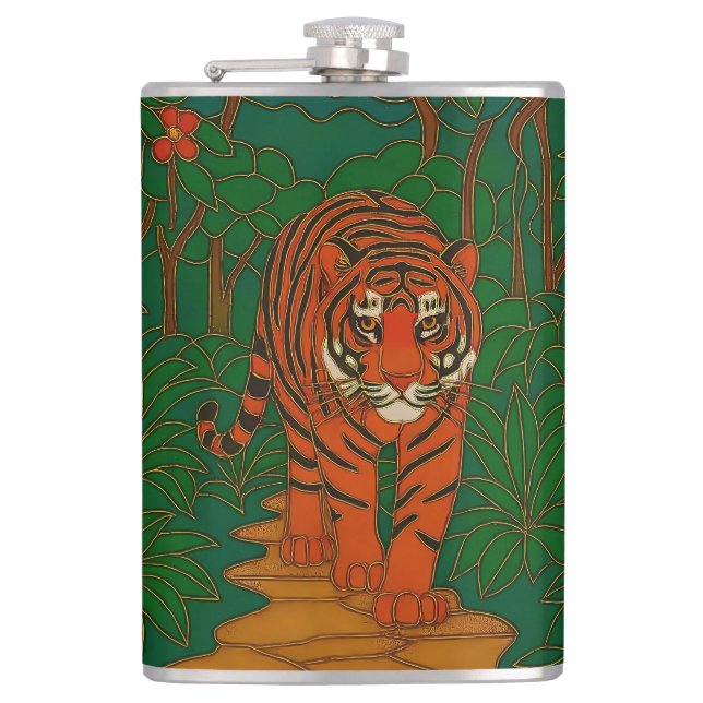 Petaca Cloisonne Art Tiger on the Jungle Path (Anverso)