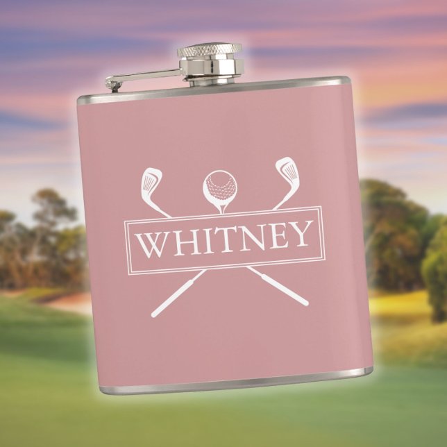 Petaca Clubes y Pelota Personalizados Dusty Rose (Dusty Rose Personalized Name Clubs And Ball Flask)