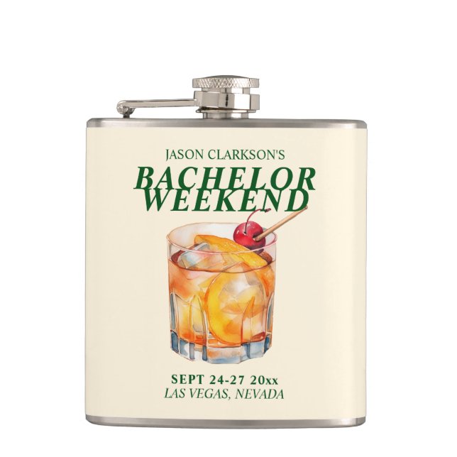 Petaca Cóctel Old Fashioned Fin de Semana para Solteros (Anverso)