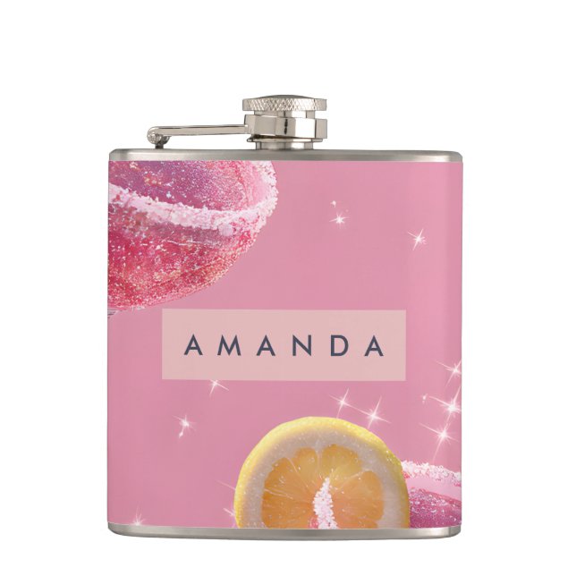 Petaca Cóctel Rosa Brillo Glam Personalizado (Anverso)