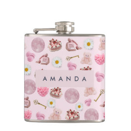 Petaca Cojinete Rosa Monograma Personalizado Femenino Lun