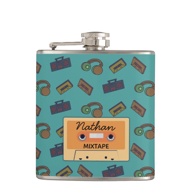 Petaca Collage de música retro mixtape personalizada (Anverso)