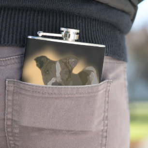 Petaca Color de agua Fox Terrier, máscara de cadera