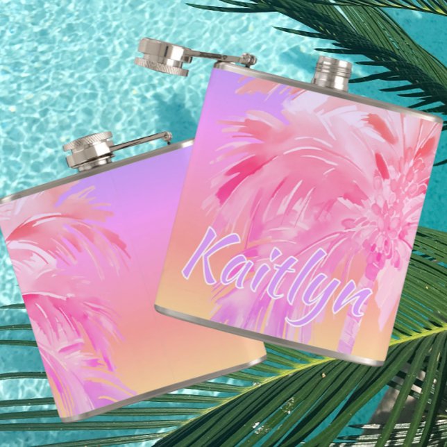 Petaca Colores Tropicales Aloha Palma Personalizada (It’s always 5:00 somewhere!)