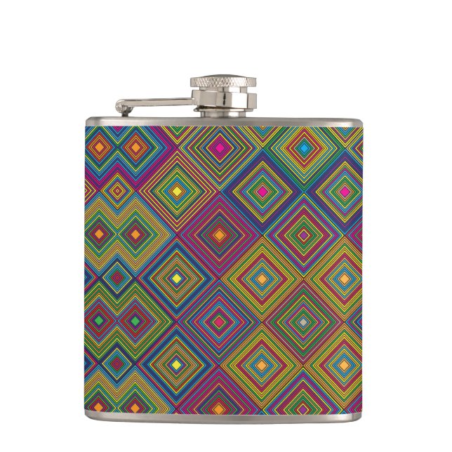 Petaca Colorful hip flask with a geometric diamond patter (Anverso)