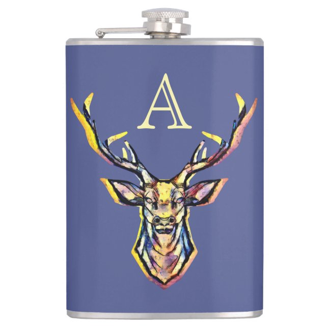 Petaca Colorida acuarela Deer Head Art (Anverso)