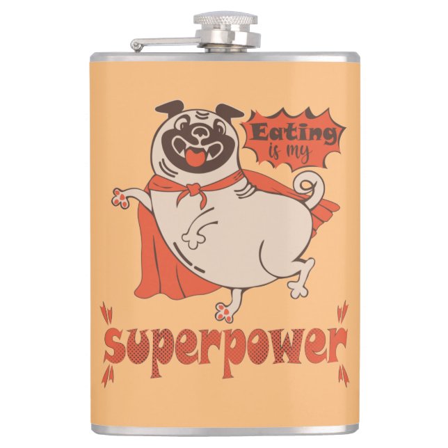 Petaca Comer es mi sobrenombre rojo cloak pug estilo cómi (Anverso)